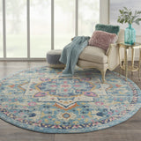 8’ Round Light Blue and Ivory Distressed Area Rug