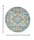 8’ Round Light Blue and Ivory Distressed Area Rug