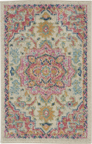 2’ x 3’ Ivory and Pink Medallion Scatter Rug