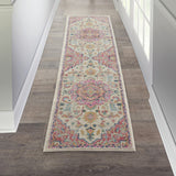 2’ x 6’ Ivory and Pink Medallion Runner Rug