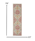 2’ x 8’ Ivory and Pink Medallion Scatter Rug