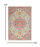 4’ x 6’ Ivory and Pink Medallion Area Rug