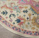 8’ Round Ivory and Pink Medallion Area Rug