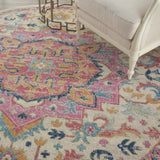 8’ Round Ivory and Pink Medallion Area Rug