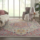 8’ x 10’ Ivory and Pink Medallion Area Rug