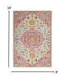 8’ x 10’ Ivory and Pink Medallion Area Rug