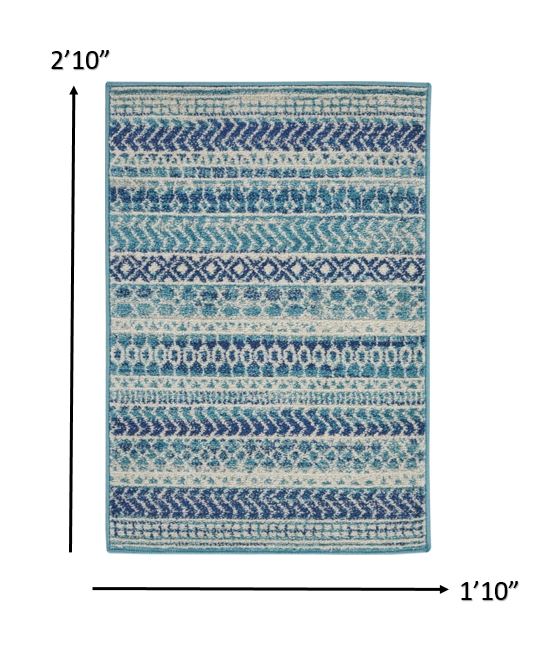 2’ x 3’ Navy Blue Ornate Stripes Scatter Rug