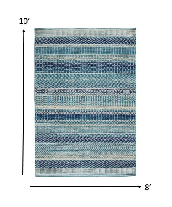 8’ x 10’ Navy Blue Ornate Stripes Area Rug