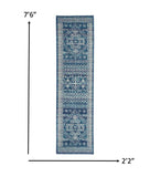 2’ x 8’ Navy Blue and Ivory Persian Motifs Runner Rug