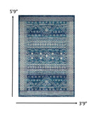 4’ x 6’ Navy Blue and Ivory Persian Motifs Area Rug