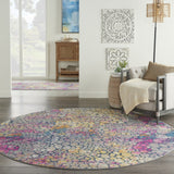 8’ Round Yellow and Pink Coral Reef Area Rug