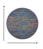 8’ Round Blue Distressed Striations Area Rug