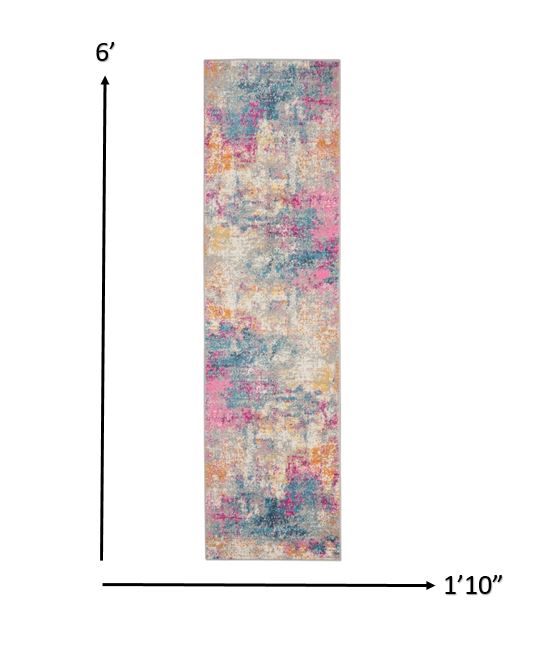 2’ x 6’ Ivory and Multi Abstract Runner Rug