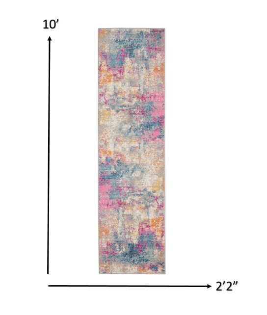 2’ x 10’ Ivory and Multi Abstract Runner Rug