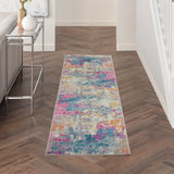 2’ x 8’ Ivory and Multi Abstract Runner Rug
