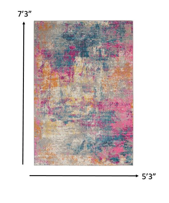 5’ x 7’ Ivory and Multi Abstract Area Rug