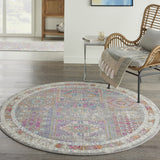 4’ Round Gray Distressed Ornamental Area Rug