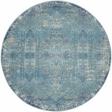 4’ Round Blue Distressed Medallion Area Rug