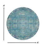 4’ Round Blue Distressed Medallion Area Rug