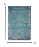 5’ x 7’ Blue Distressed Medallion Area Rug