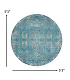 5’ Round Blue Distressed Medallion Area Rug