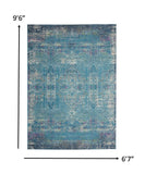 7’ x 10’ Blue Distressed Medallion Area Rug