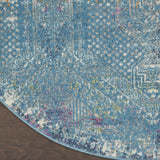 8’ Round Blue Distressed Medallion Area Rug