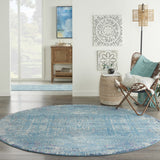 8’ Round Blue Distressed Medallion Area Rug