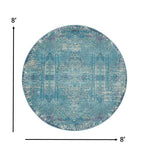 8’ Round Blue Distressed Medallion Area Rug