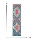 2’ x 6’ Blue and Pink Medallion Runner Rug