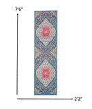 2’ x 8’ Blue and Pink Medallion Runner Rug