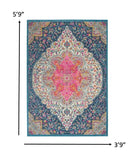 4’ x 6’ Blue and Pink Medallion Area Rug