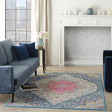 4’ x 6’ Blue and Pink Medallion Area Rug