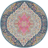 4’ Round Blue and Pink Medallion Area Rug