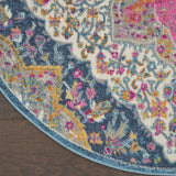 4’ Round Blue and Pink Medallion Area Rug