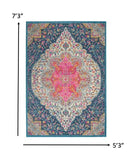 5’ x 7’ Blue and Pink Medallion Area Rug