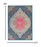 7’ x 10’ Blue and Pink Medallion Area Rug