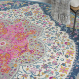 8’ Round Blue and Pink Medallion Area Rug