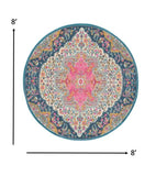 8’ Round Blue and Pink Medallion Area Rug