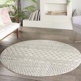 4’ Round Ivory and Gray Geometric Area Rug