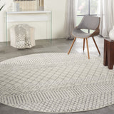 8’ Round Ivory and Gray Geometric Area Rug