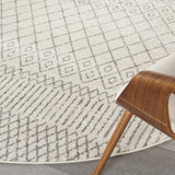 8’ Round Ivory and Gray Geometric Area Rug