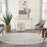 8’ Round Ivory and Gray Geometric Area Rug