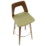 Trilogy Mid-Century Modern Barstool in Walnut and Green Fabric by LumiSource - Set of 2