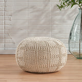 Yuny Handcrafted Modern Fabric Pouf, Ivory Noble House