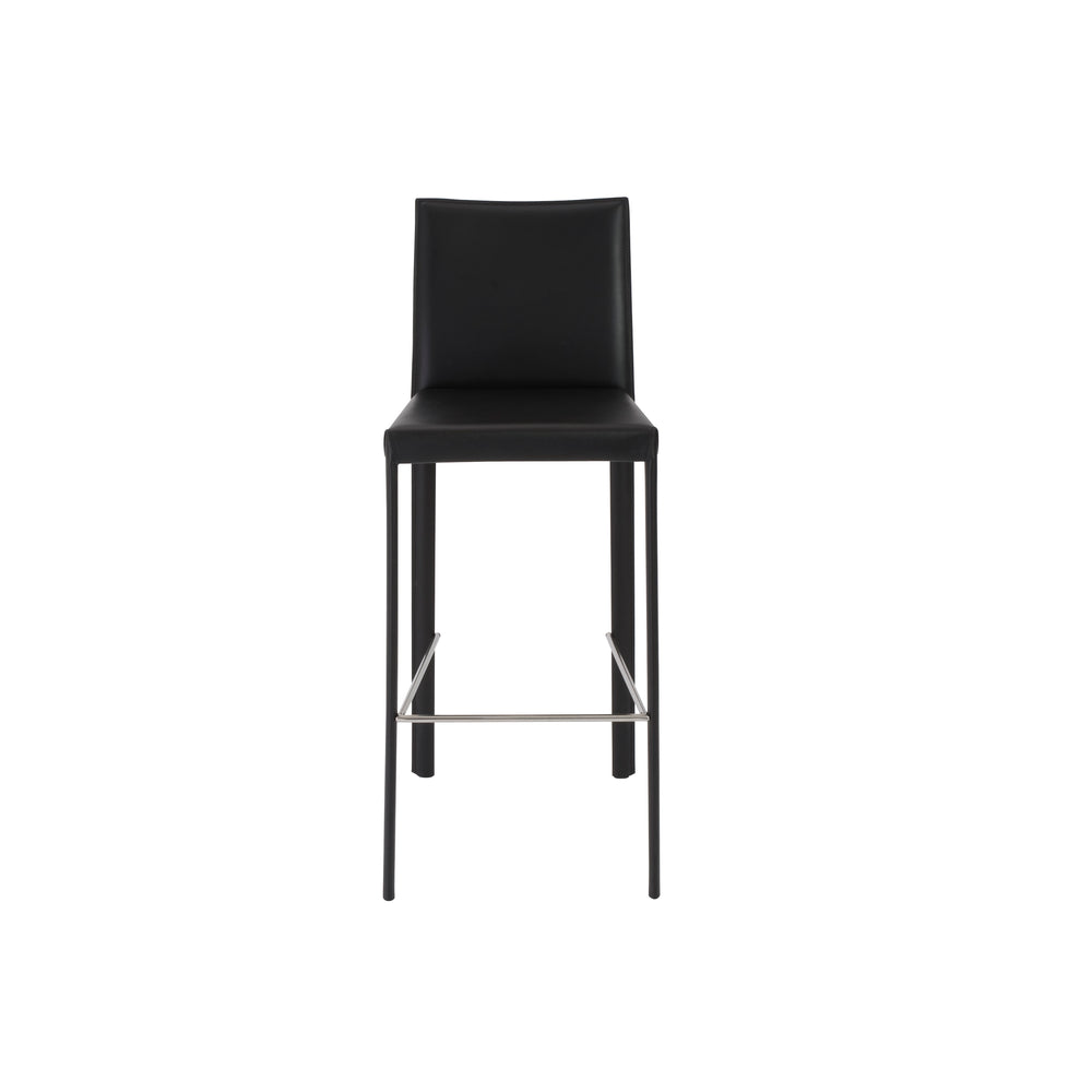 Hasina Bar Stool in Black with Polished Stainless Steel Legs  - Set of 2
