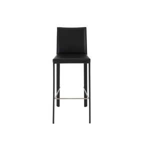 Hasina Bar Stool in Black with Polished Stainless Steel Legs  - Set of 2