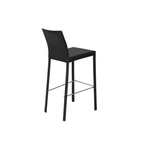Hasina Bar Stool in Black with Polished Stainless Steel Legs  - Set of 2