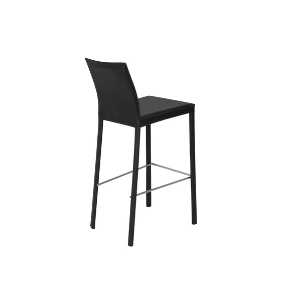 Hasina Bar Stool in Black with Polished Stainless Steel Legs  - Set of 2