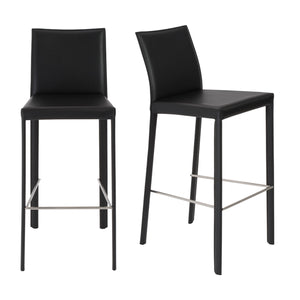 Hasina Bar Stool in Black with Polished Stainless Steel Legs  - Set of 2